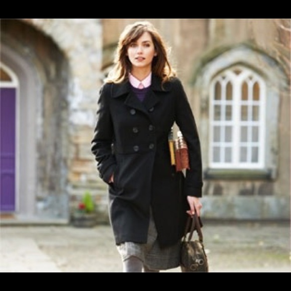 Barbour Elizabeth Black Double-Breasted Wool Pea Coat